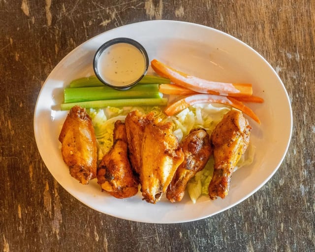 Hot or BBQ Smoked Wings.