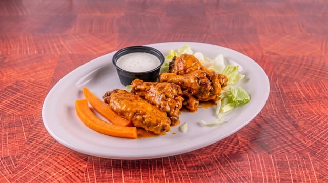 Hot or BBQ Smoked Wings.